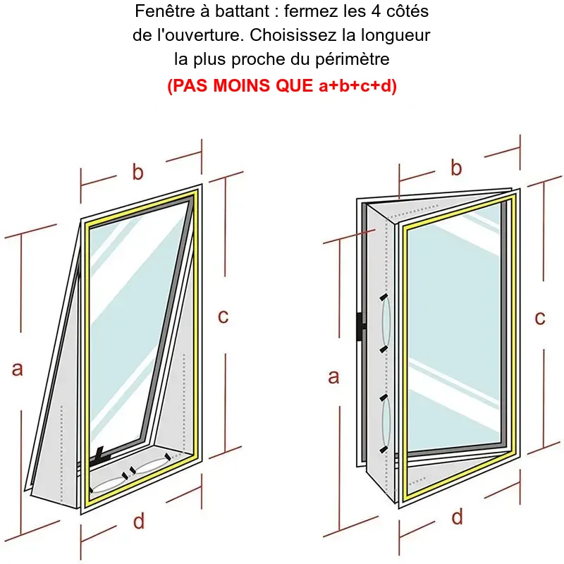 Schéma de mesure du périmètre de la fenêtre pour choisir la longueur du calfeutrage
