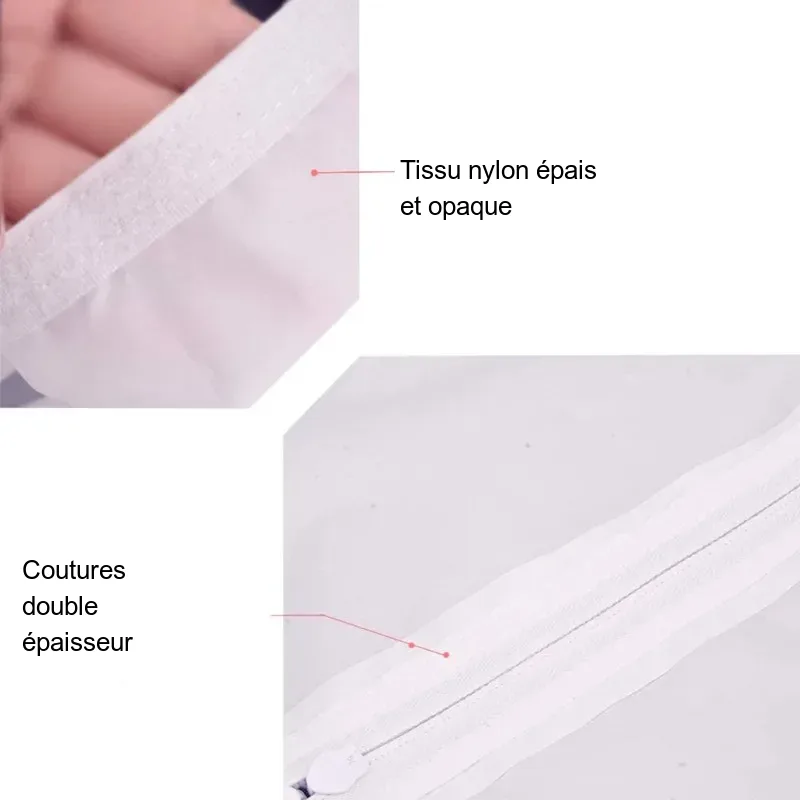Gros plan sur le tissu nylon double épaisseur et la fermeture éclair centrale