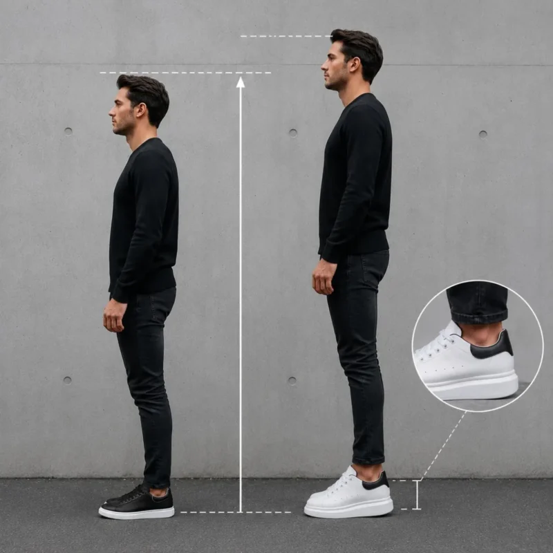 Comparaison de silhouette avec et sans chaussures rehaussantes