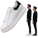 Chaussure rehaussante blanche et comparaison de hauteur Chaussure rehaussante blanche et comparaison de hauteur