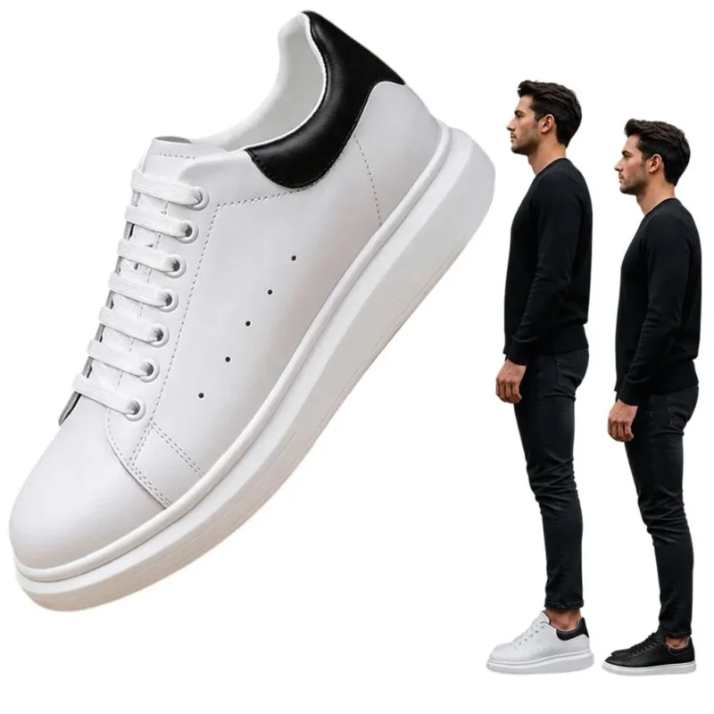 Chaussure rehaussante blanche et comparaison de hauteur