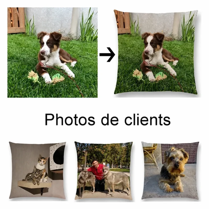 Housse de coussin personnalisée en lin — informations produit en français