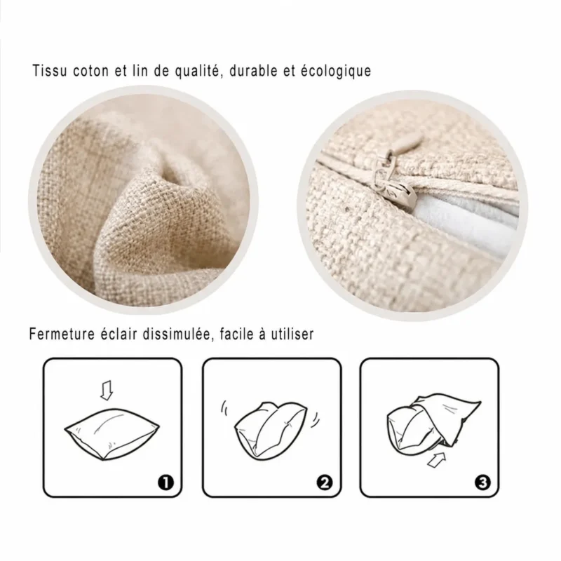 Housse de coussin personnalisée en lin — informations produit en français