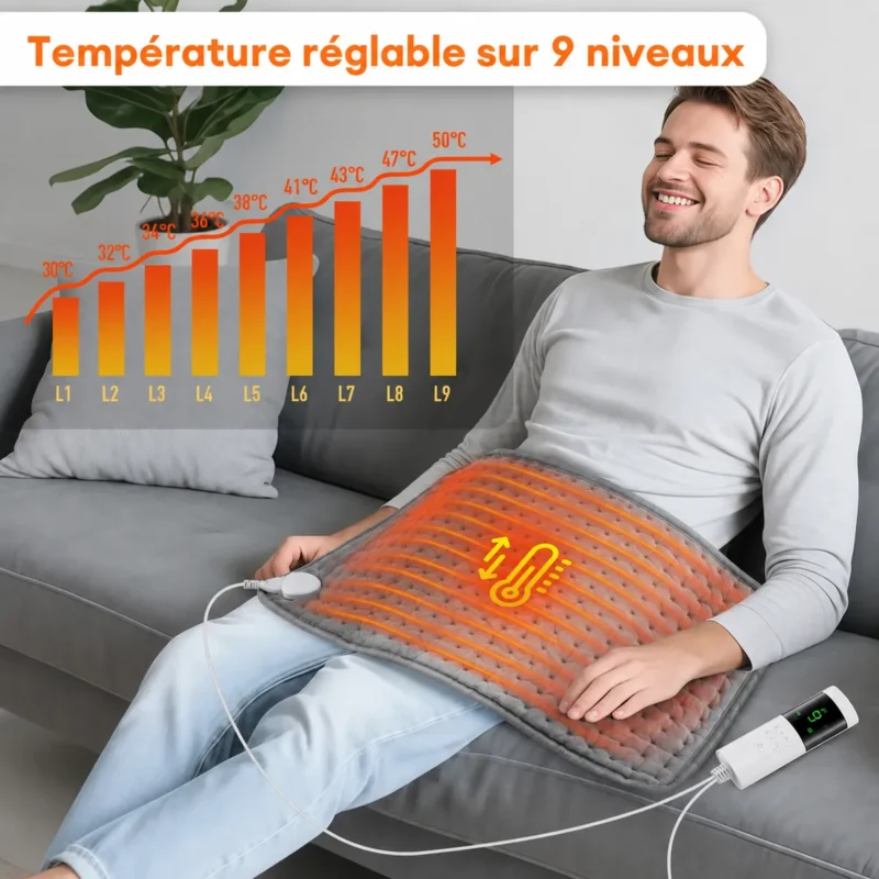 Coussin chauffant électrique 60x30CM avec 9 niveaux de tempé — informations produit en français