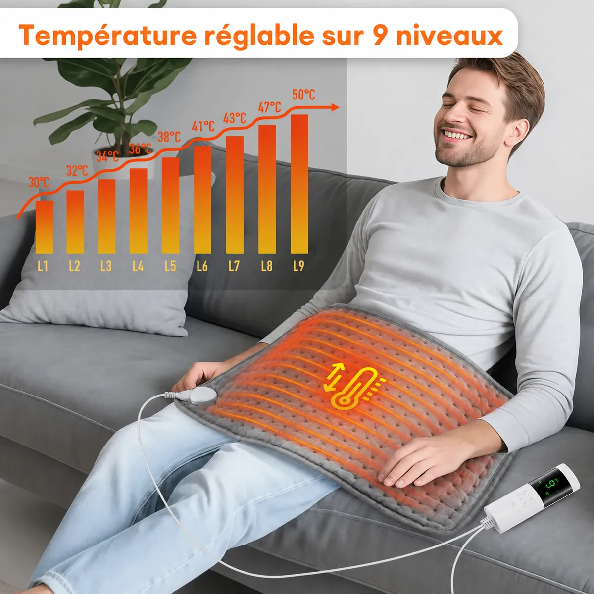 Coussin chauffant électrique 60x30CM ultra doux et réglable — Soulagement Ciblée et Réconfort Quotidien