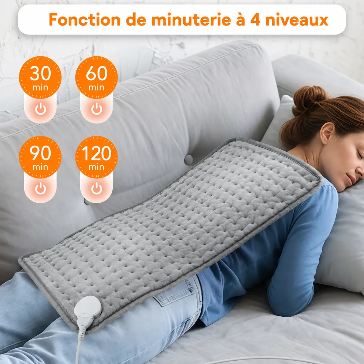 Coussin chauffant électrique 60x30CM ultra doux et réglable — Chaleur Personnalisée et Sécurité Optimale
