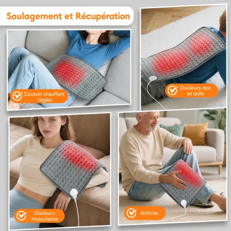 Coussin chauffant électrique 60x30CM avec 9 niveaux de tempé — informations produit en français